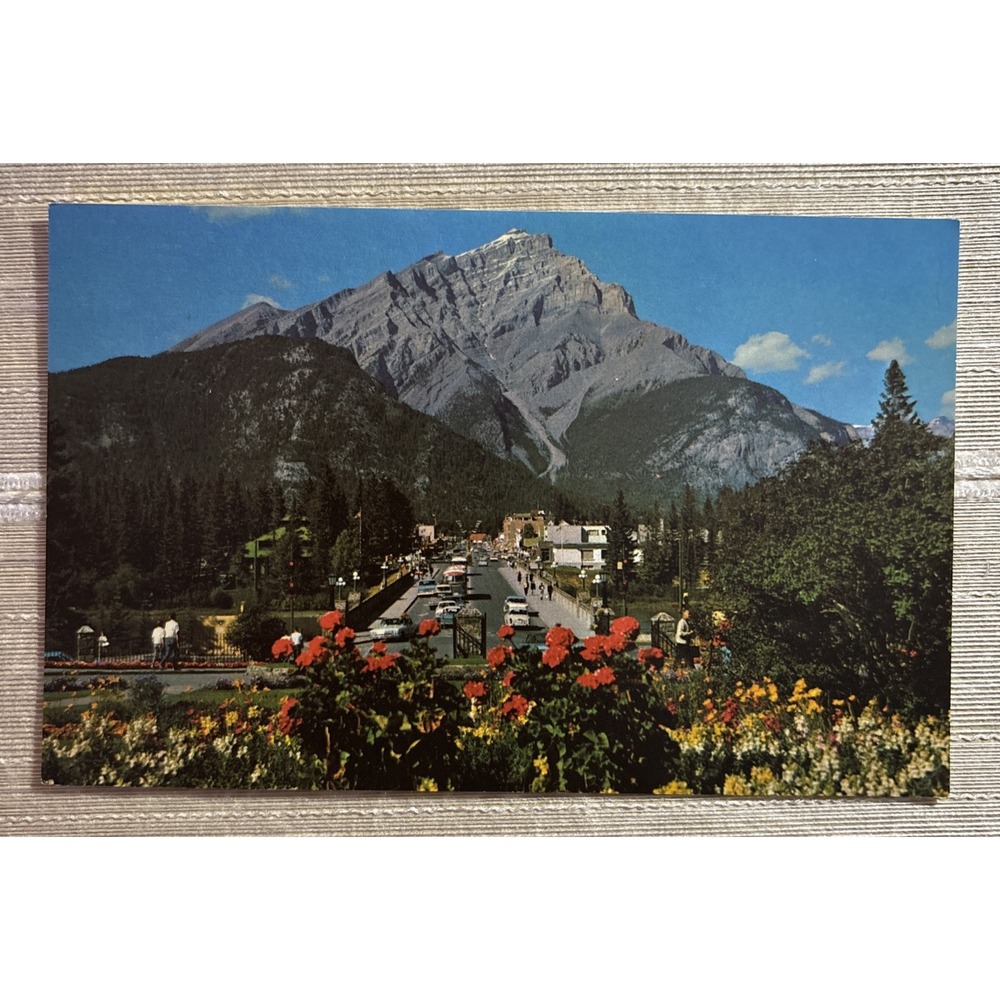 Banff Main Street Cascade Mountain Alberta Canada VTG Postcard Chrome UNP S-68
